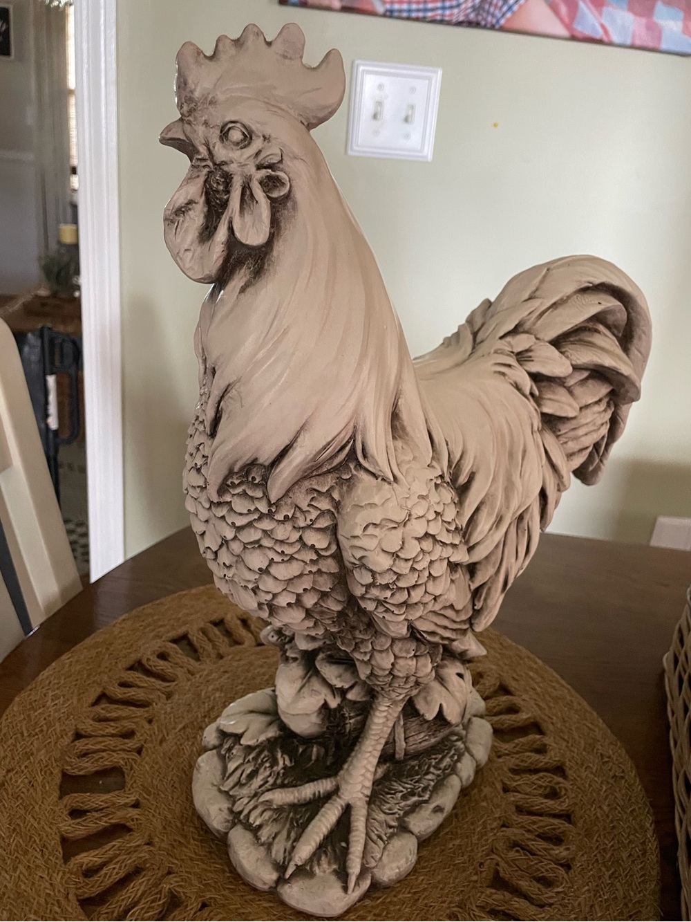 Handcrafted Rooster Sculpture – Neutral Beige Farmhouse Accent